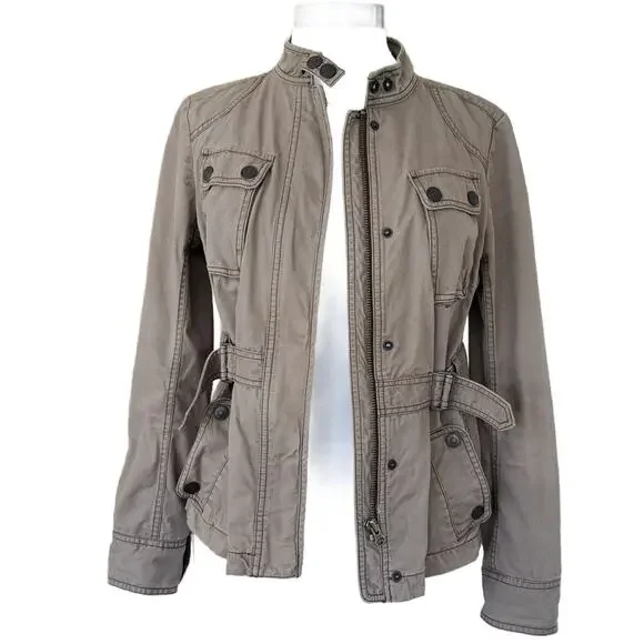 LOFT Utility Jacket Blazer Size 6 Vintage Brown Casual Military Moto - Picture 7 of 9